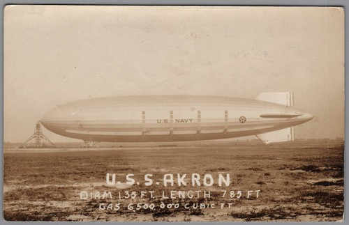 1933 uss akron posted rppc - uss,